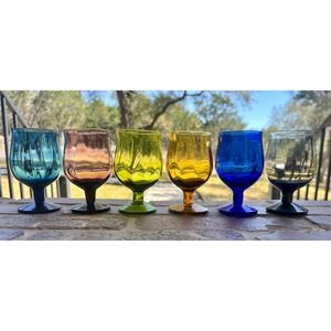 Mid-Century Modern Jewel Toned Brandy Snifter Glasses Set of 6 1960s 1970s